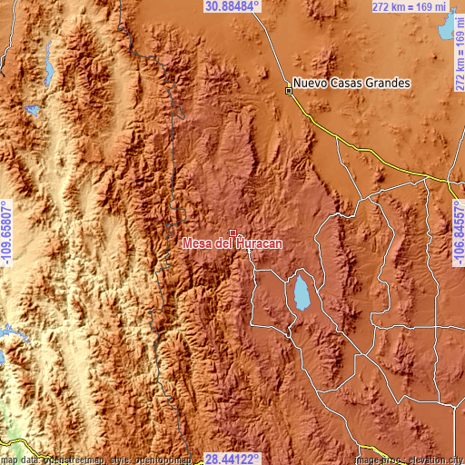 Topographic map of Mesa del Huracán