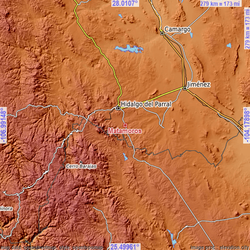 Topographic map of Matamoros