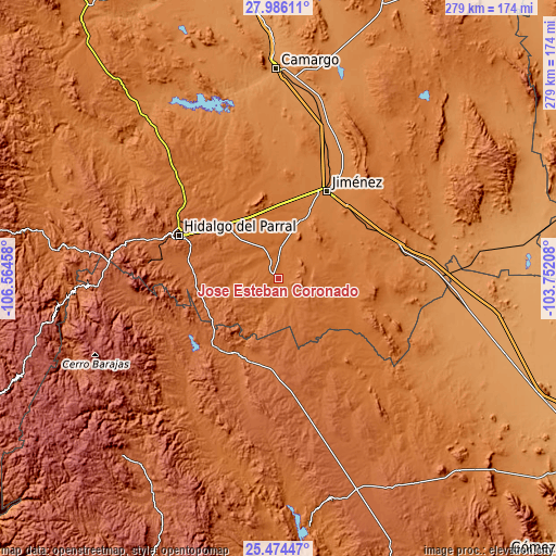 Topographic map of José Esteban Coronado