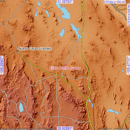 Topographic map of Ejido Benito Juárez