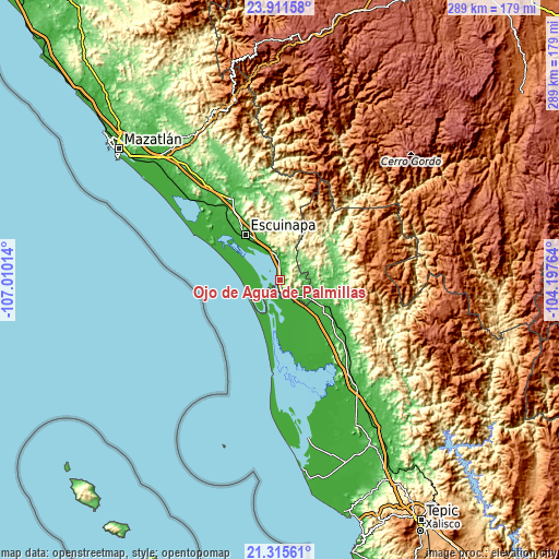 Topographic map of Ojo de Agua de Palmillas