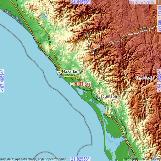 Topographic map of El Huajote