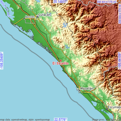 Topographic map of El Saladito