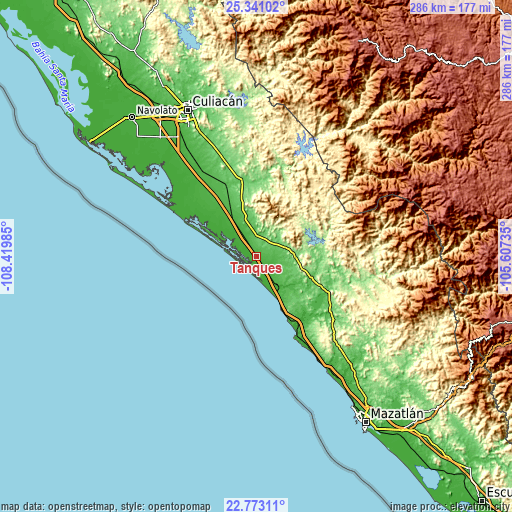 Topographic map of Tanques