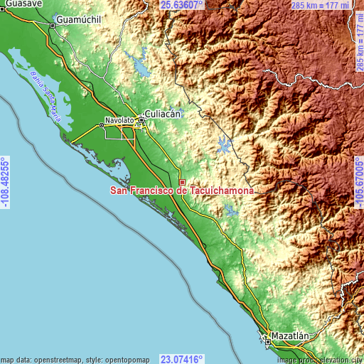 Topographic map of San Francisco de Tacuichamona