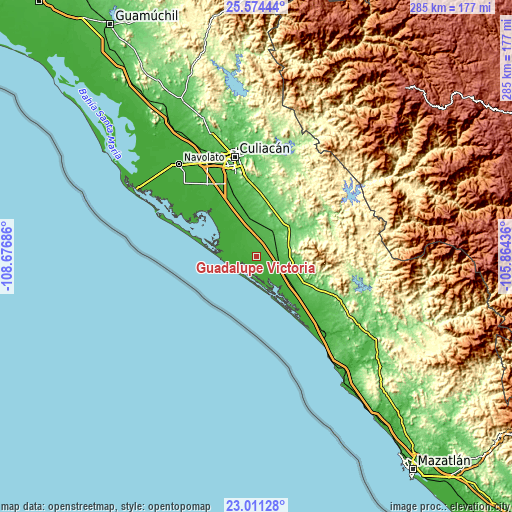 Topographic map of Guadalupe Victoria