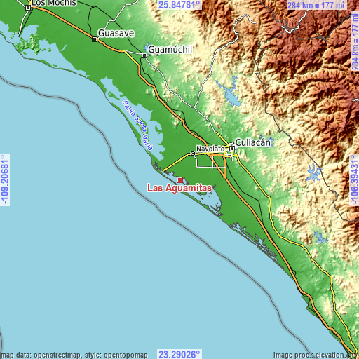 Topographic map of Las Aguamitas