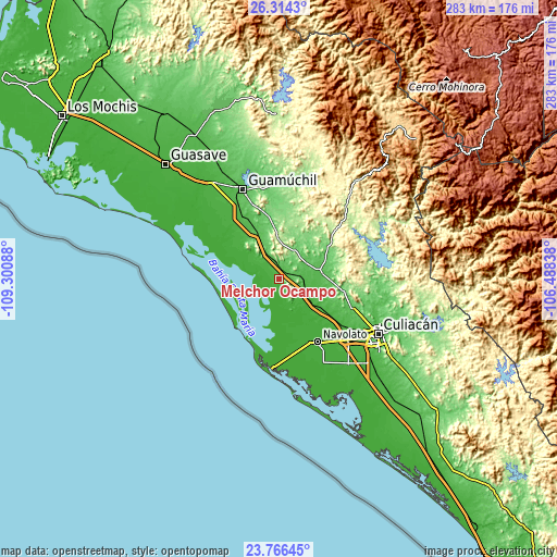 Topographic map of Melchor Ocampo