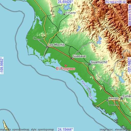 Topographic map of El Progreso