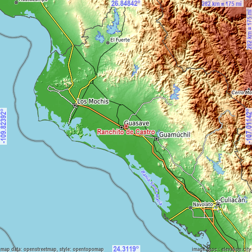 Topographic map of Ranchito de Castro