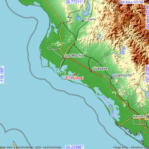 Topographic map of El Huitusi