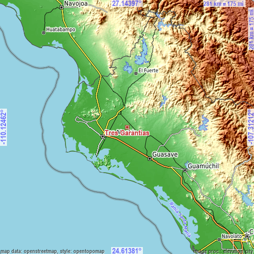 Topographic map of Tres Garantías