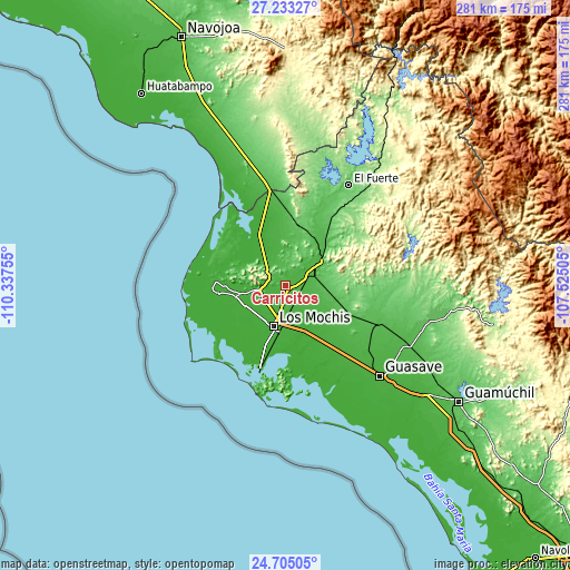 Topographic map of Carricitos