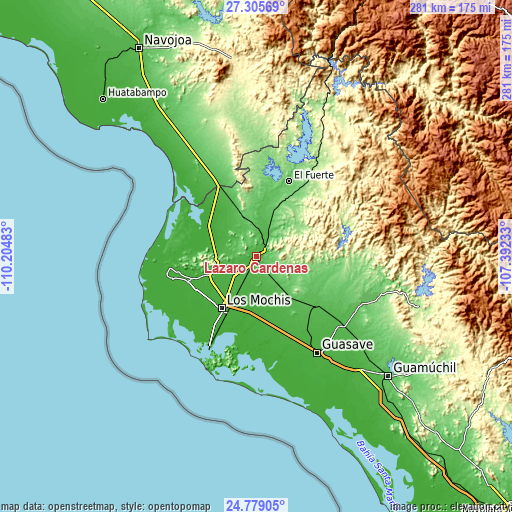 Topographic map of Lázaro Cárdenas