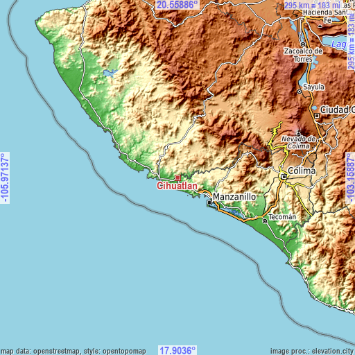 Topographic map of Cihuatlán