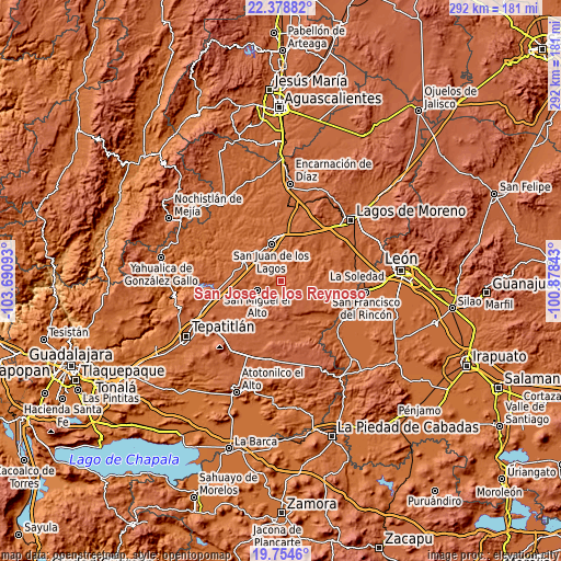 Topographic map of San José de los Reynoso