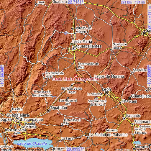 Topographic map of Santa María Transpontina