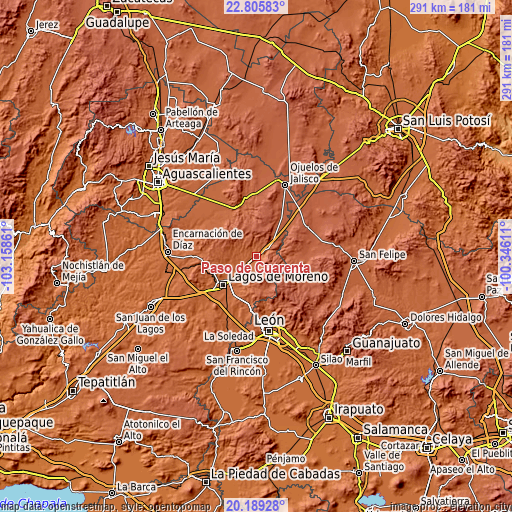 Topographic map of Paso de Cuarenta