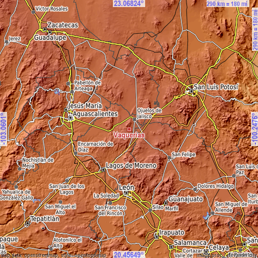 Topographic map of Vaquerías
