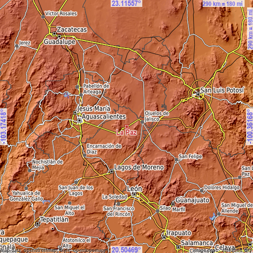 Topographic map of La Paz