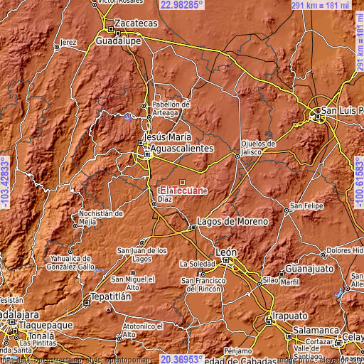 Topographic map of El Tecuán