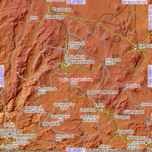 Topographic map of Bajío de San José