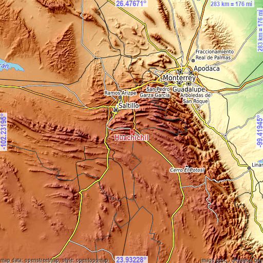 Topographic map of Huachichil