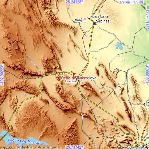 Topographic map of Ocho de Enero