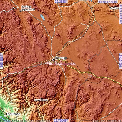 Topographic map of Villa Montemorelos