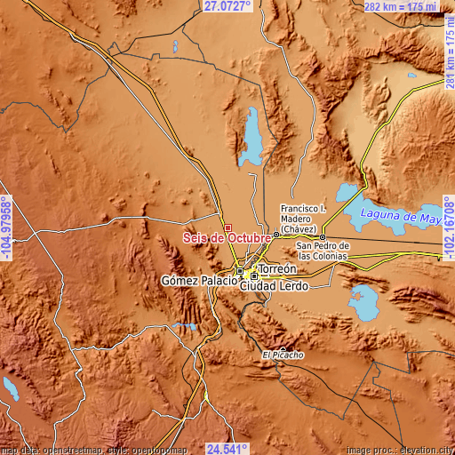 Topographic map of Seis de Octubre