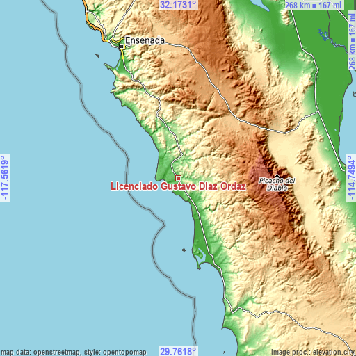 Topographic map of Licenciado Gustavo Díaz Ordaz