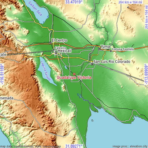 Topographic map of Guadalupe Victoria