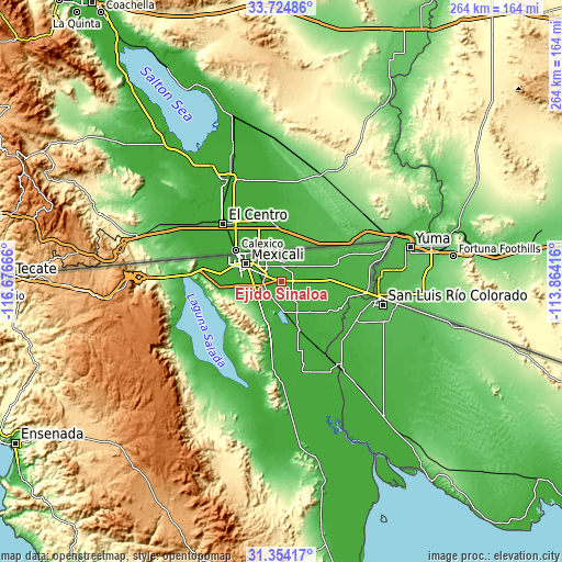 Topographic map of Ejido Sinaloa