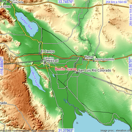 Topographic map of Benito Juárez