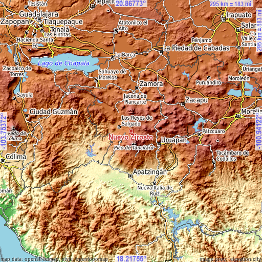 Topographic map of Nuevo Zirosto