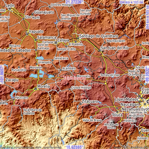 Topographic map of Tziritzícuaro