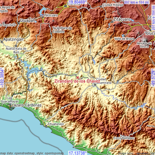 Topographic map of Zirándaro de los Chávez