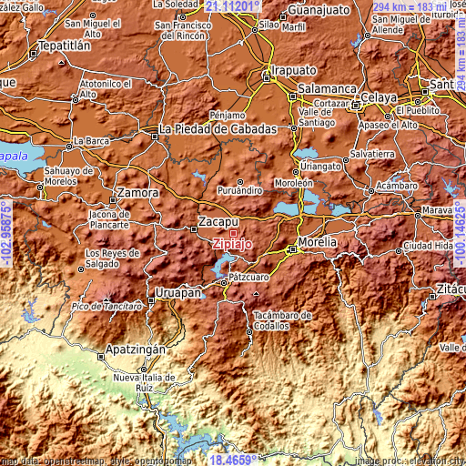 Topographic map of Zipiajo