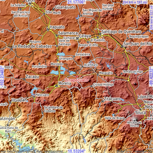 Topographic map of Zinapécuaro