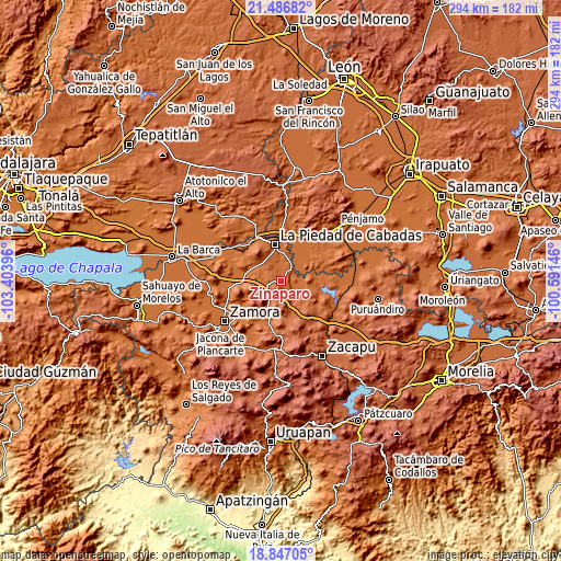 Topographic map of Zináparo