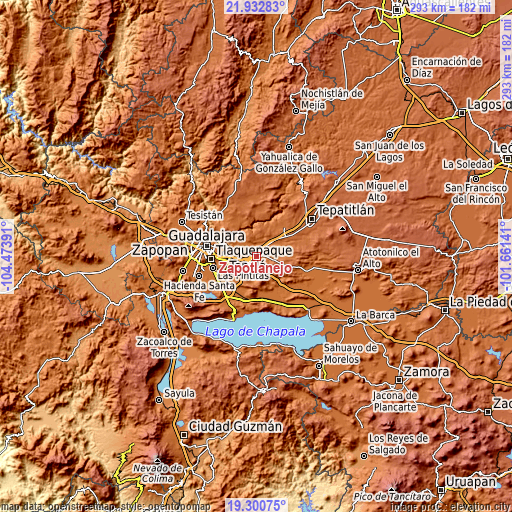 Topographic map of Zapotlanejo