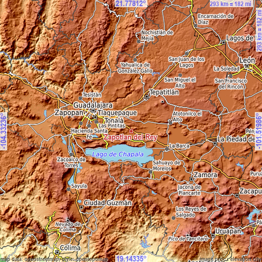 Topographic map of Zapotlán del Rey