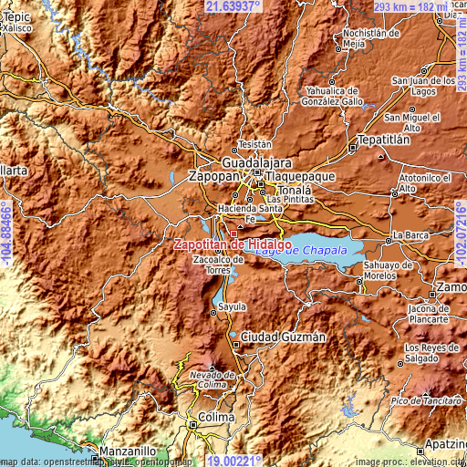 Topographic map of Zapotitán de Hidalgo