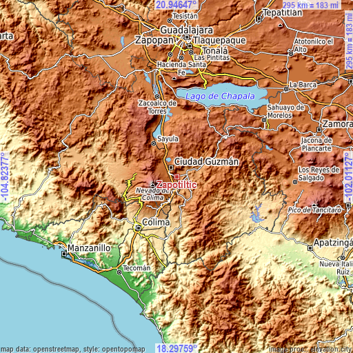 Topographic map of Zapotiltic