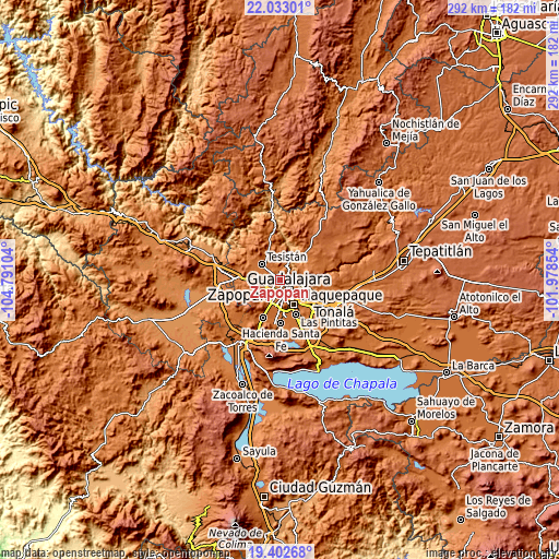 Topographic map of Zapopan