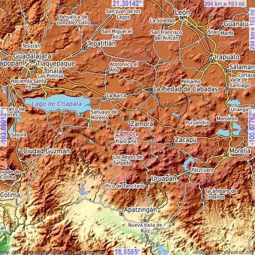 Topographic map of Zamora