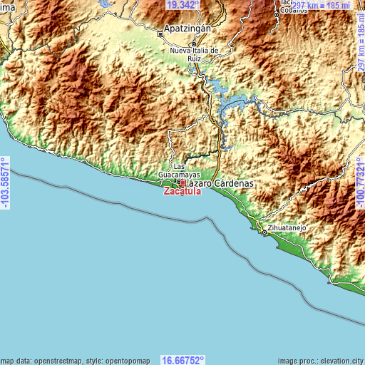 Topographic map of Zacatula