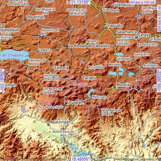 Topographic map of Zacapú