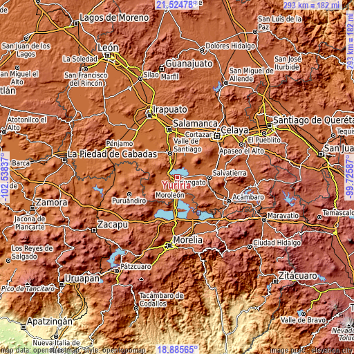 Topographic map of Yuriria