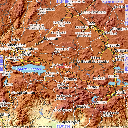 Topographic map of Yurécuaro